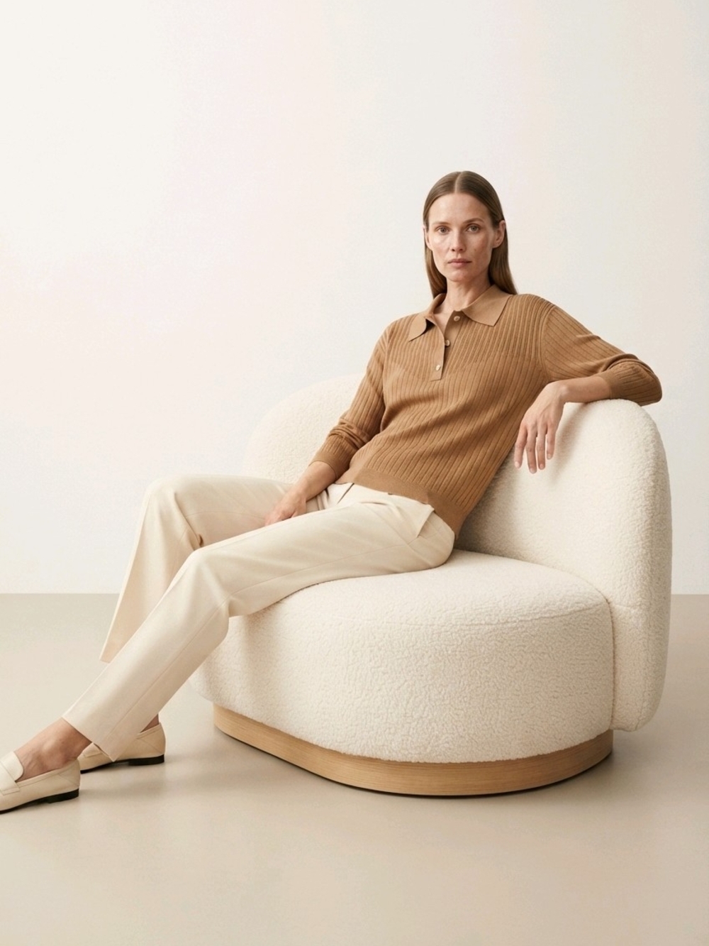 NWT H&M Camel Ribbed Knit Collared Polo Sweater XL | 3/4 Sleeve Capsule Wardrobe